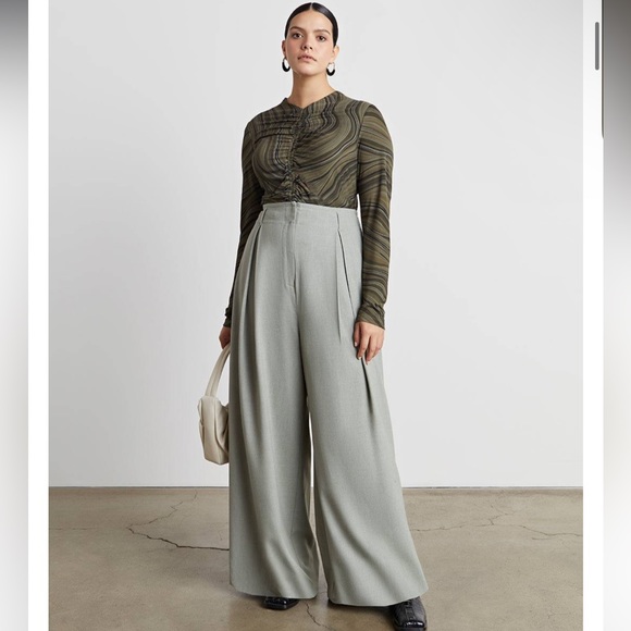 NWT Who What Wear Collection Lila Pleated Wide Leg Trousers Size Medium in Stone - Picture 5 of 5